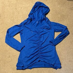 Calvin Klein Performance Royal Blue Hooded Ruched Long Sleeve Top